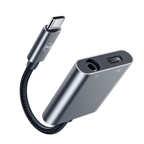 [101037][미사용 리퍼] USB C to 3.5mm 오디오 AUX + C타입 충전 듀얼 젠더 - 그레이