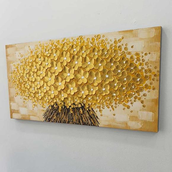 [미사용 리퍼] 이나코리아 부자되는 대형 돈 나무 꽃 그림 유화 인테리어 거실 액자, 황금 꽃그림 유화 캔버스(100 x 50cm)