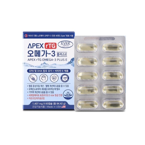 [새상품][미개봉] 에버그린 에이펙스 알티지 오메가-3 비타민E 1,407mg x 60캡슐