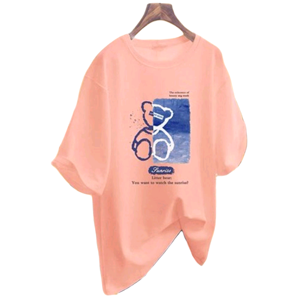 [101037][미사용 리퍼] 이노뱅크 베어 프린팅 오버핏 데일리 반팔 티셔츠 INO291A / ONE SIZE 핑크