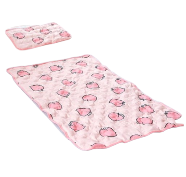 [A급 리퍼] 바자르 모모찡 여름 쿨 매트 + 베개, 핑크, 미니싱글(70 x 45 cm), 베개(40 x 25 cm)