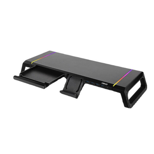 [S급 리퍼] 앱코 MES100 사이드 폴딩 RGB 데스크 오거나이저 USB 3.0 모니터 받침대 블랙