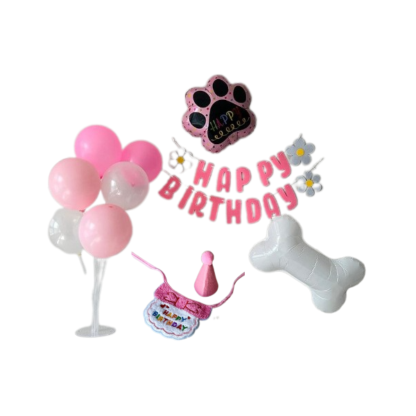 [S급 리퍼] 하피블리 강아지 생일 파티 뼈다귀 발바닥 풍선 생일상 용품 세트 / 생일가랜드(핑크)